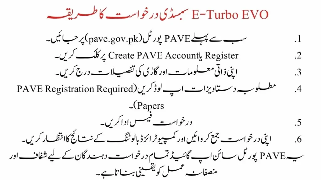 E-Turbo EVO Price in Pakistan 2025 – Specs, Battery Range & PAVE Brochure 2 E Turbo EVO Subsidy Application Process in Pakistan