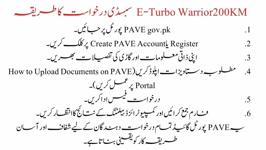 E Turbo Warrior200KM Subsidy Application Process PAVE Portal