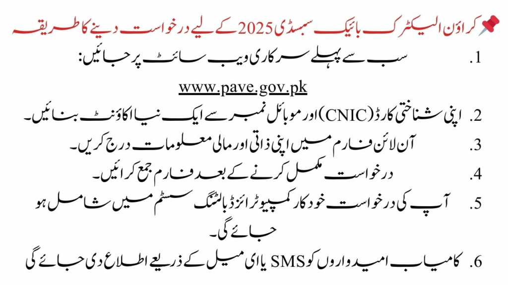 Crown Electric Bikes Subsidy 2025 – Apply Online via PAVE Scheme in Pakistan 2 How to Apply Online for Crown Electric Bikes Subsidy 2025 via PAVE Scheme