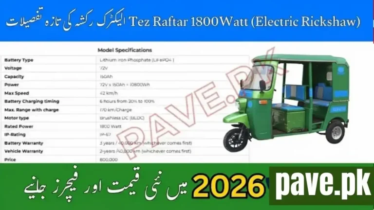 Raksh Tez Raftar 1800Watt Electric Rickshaw Price in Pakistan 2026 Full Specs