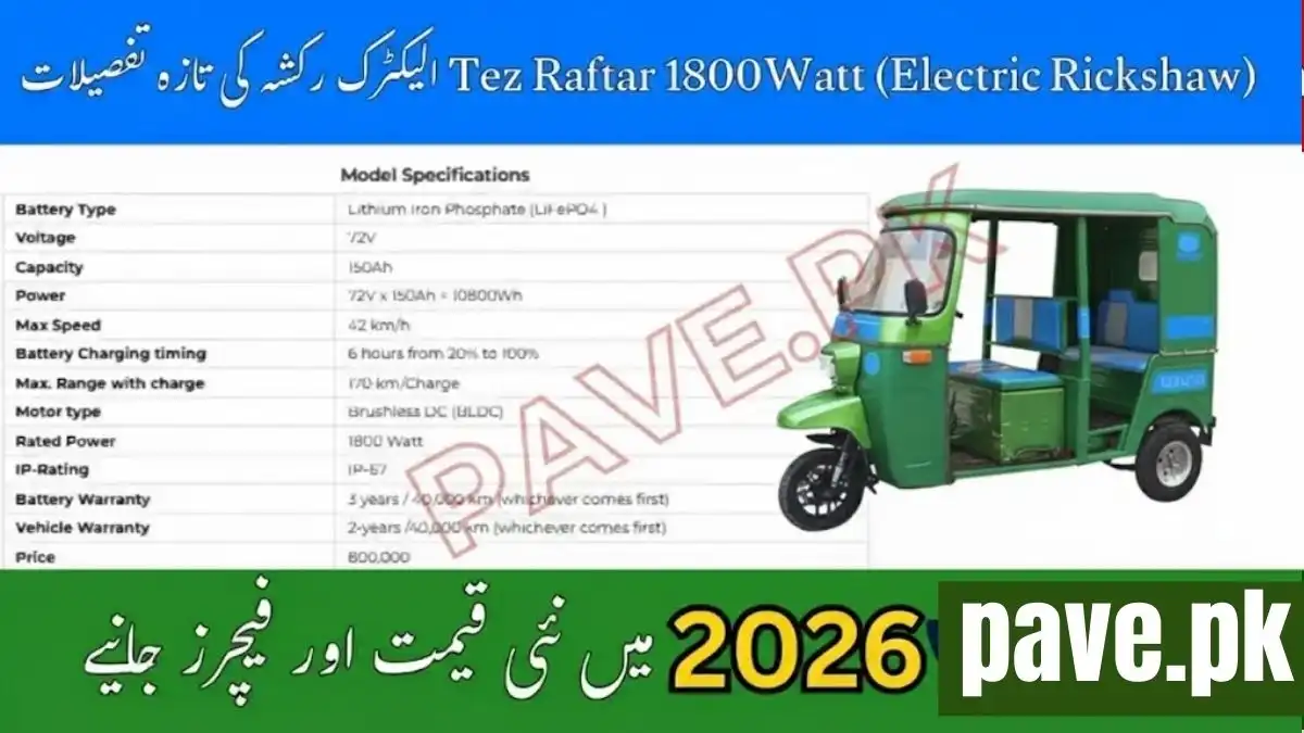 Raksh Tez Raftar 1800Watt Electric Rickshaw Price in Pakistan 2026 Full Specs